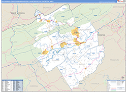 Blacksburg-Christiansburg-Radford Metro Area Wall Map Basic Style 2026